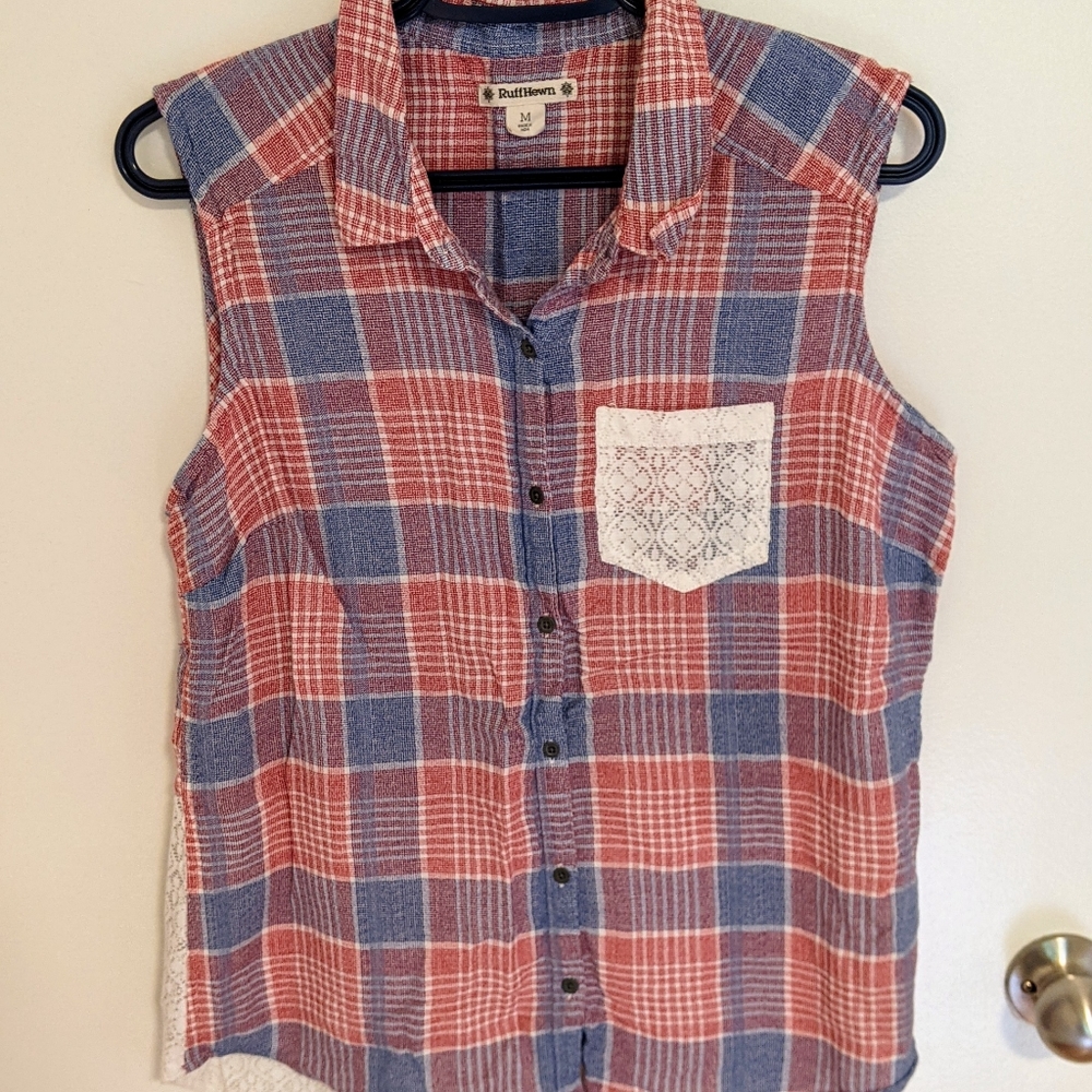 Plaid and Lace Women's Shirt - Size Medium